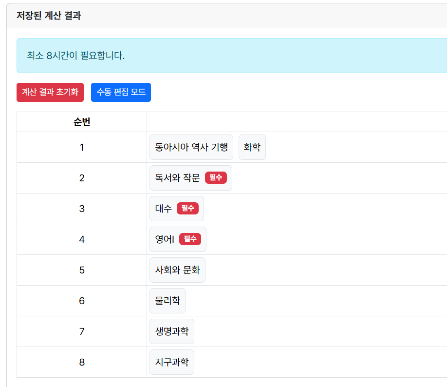 시험시간표 화면